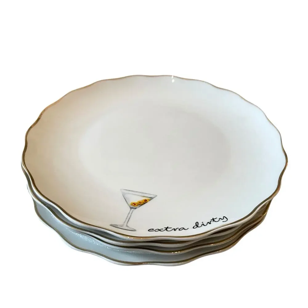 Godinger Appetizer Plates 6in Ceramic Set of 4 EXTRA DIRTY White NEW
